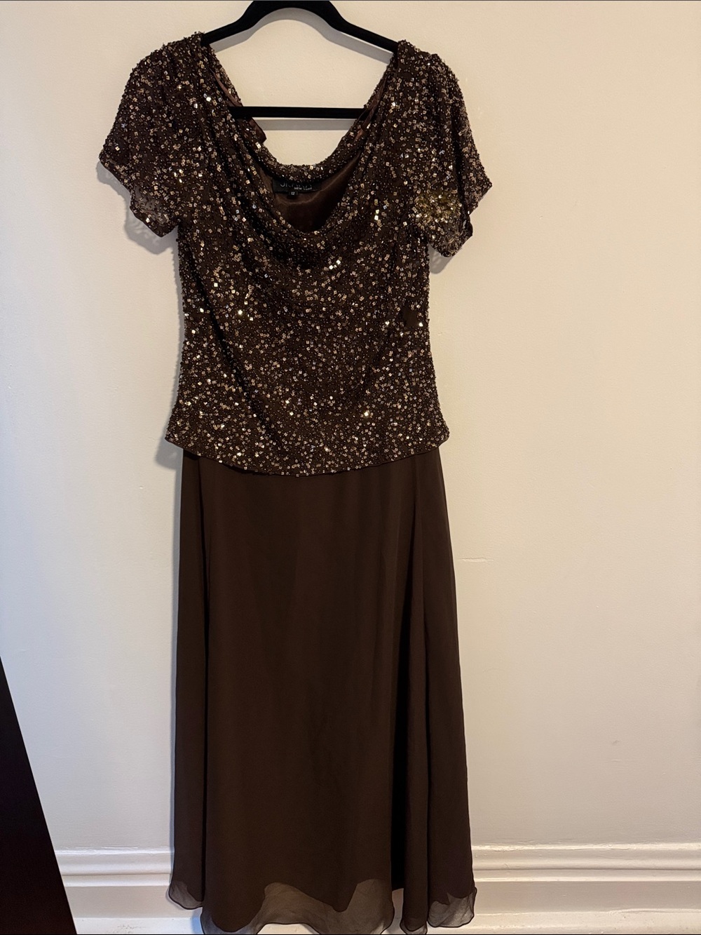 J Kara Brown Sequin Maxi formal dress